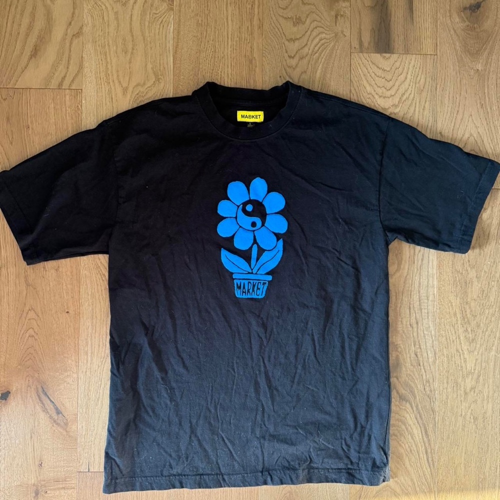 Arket Kids Black T-Shirt with Blue Flower Design